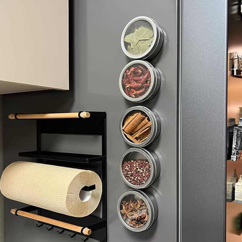 Tin Container Lid - Magnetische Gewürzdosen mit transparenten Deckeln, wandmontierte